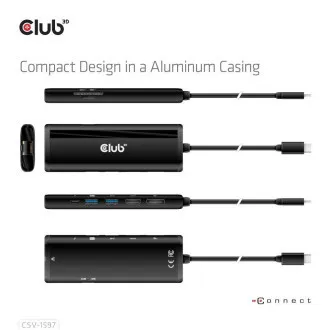 Club 3D Docking Station USB-C 8v1, 1xDP, 1xHDMI, 1xUSB-C PD100W, 2xUSB, SD-Kartenleser, grau