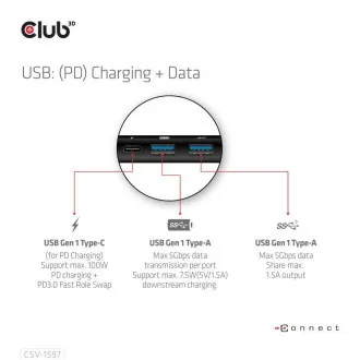Club 3D Docking Station USB-C 8v1, 1xDP, 1xHDMI, 1xUSB-C PD100W, 2xUSB, SD-Kartenleser, grau