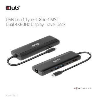 Club 3D Docking Station USB-C 8v1, 1xDP, 1xHDMI, 1xUSB-C PD100W, 2xUSB, SD-Kartenleser, grau