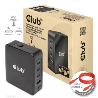 Club3D Reiseladegerät 140W GaN Technologie, 3xUSB-C, 1xUSB-A, PPS PD 3.1 Unterstützung Club3D Reiseladegerät 140W GaN Technologie, 3xUSB-C, 1xUSB-A, PPS PD 3.1 Unterstützung