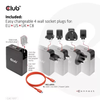 Club3D Reiseladegerät 140W GaN Technologie, 3xUSB-C, 1xUSB-A, PPS PD 3.1 Unterstützung Club3D Reiseladegerät 140W GaN Technologie, 3xUSB-C, 1xUSB-A, PPS PD 3.1 Unterstützung