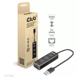 Club3D Hub, USB-A 3.2 Gen1 zu 3x USB 3.1, Gigabit Ethernet