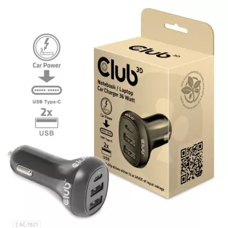Club3D Autoladegerät für Laptops 36W, 3 Anschlüsse (2xUSB-A USB-C) Club3D Autoladegerät für Laptops 36W, 3 Anschlüsse (2xUSB-A USB-C)