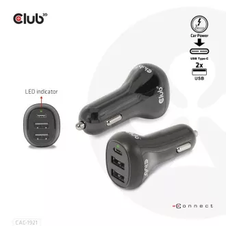 Club3D Autoladegerät für Laptops 36W, 3 Anschlüsse (2xUSB-A USB-C) Club3D Autoladegerät für Laptops 36W, 3 Anschlüsse (2xUSB-A USB-C)