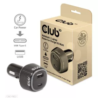 Club3D Autoladegerät für Laptops 63W, 2 Anschlüsse (USB-A USB-C) Club3D Autoladegerät für Laptops 63W, 2 Anschlüsse (USB-A USB-C)