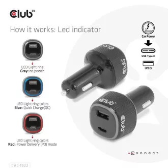 Club3D Autoladegerät für Laptops 63W, 2 Anschlüsse (USB-A USB-C) Club3D Autoladegerät für Laptops 63W, 2 Anschlüsse (USB-A USB-C)