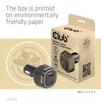 Club3D Autoladegerät für Laptops 63W, 2 Anschlüsse (USB-A USB-C) Club3D Autoladegerät für Laptops 63W, 2 Anschlüsse (USB-A USB-C)