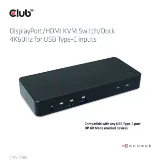 Club3D Dockingstation USB-C 10v1, 1xDP, 1xHDMI, 3xUSB-C, 3xUSB, 1xRJ45, 1x3.5mm, schwarz Club3D Dockingstation USB-C 10v1, 1xDP, 1xHDMI, 3xUSB-C, 3xUSB, 1xRJ45, 1x3.5mm, schwarz