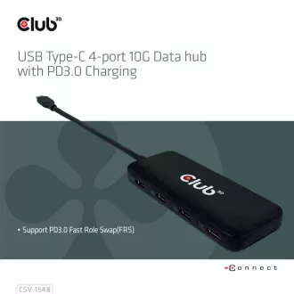 Club3D Hub 1xUSB-C auf 4xUSB-C, 10Gbps Anschluss, PD 3.0 Club3D Hub 1xUSB-C auf 4xUSB-C, 10Gbps Anschluss, PD 3.0