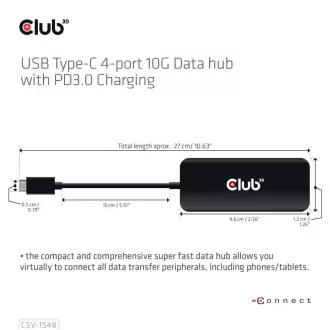 Club3D Hub 1xUSB-C auf 4xUSB-C, 10Gbps Anschluss, PD 3.0 Club3D Hub 1xUSB-C auf 4xUSB-C, 10Gbps Anschluss, PD 3.0