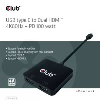 Club3D Video-Hub MST USB-C auf 2xHDMI USB-C PD 3.0, 4K60Hz Club3D Video-Hub MST USB-C auf 2xHDMI USB-C PD 3.0, 4K60Hz