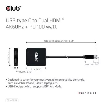 Club3D Video-Hub MST USB-C auf 2xHDMI USB-C PD 3.0, 4K60Hz Club3D Video-Hub MST USB-C auf 2xHDMI USB-C PD 3.0, 4K60Hz