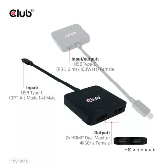 Club3D Video-Hub MST USB-C auf 2xHDMI USB-C PD 3.0, 4K60Hz Club3D Video-Hub MST USB-C auf 2xHDMI USB-C PD 3.0, 4K60Hz