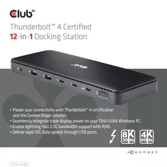 Club3D Dockingstation USB-C 12v1, 1xDP, 1xHDMI, 2xUSB-C, 4xUSB, 1xRJ45, schwarz Club3D Dockingstation USB-C 12v1, 1xDP, 1xHDMI, 2xUSB-C, 4xUSB, 1xRJ45, schwarz