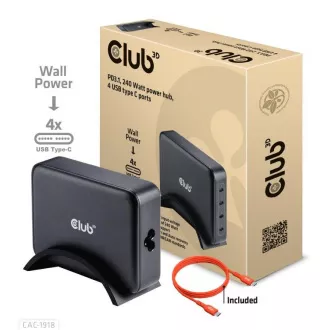Club3D Travel Charger 240W GaN Technologie, 4xUSB-C, PPS PD 3.1 Unterstützung Club3D Travel Charger 240W GaN Technologie, 4xUSB-C, PPS PD 3.1 Unterstützung