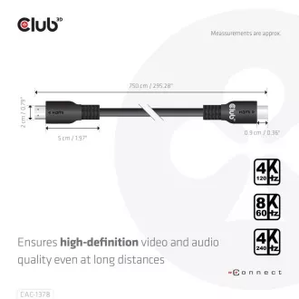Club3D HDMI Kabel, Ultra Fast HDMI™ zertifiziertes Kabel, 4K120Hz/ 8K60Hz, 7.5m