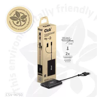 Club3D Video Hub USB-C/A zu 2xHDMI 2.0, Dual Monitor, 4K60Hz (M/F)