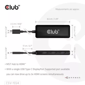 Club3D Hub MST USB-C zu 3xHDMI, Einfach: 8K30Hz, Dreifach: 4K60Hz Club3D Hub MST USB-C zu 3xHDMI, Einfach: 8K30Hz, Dreifach: 4K60Hz