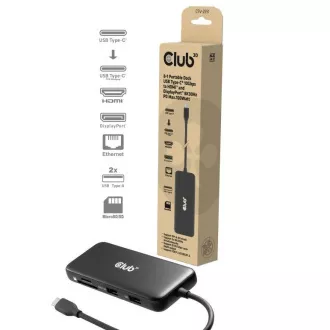 Club3D Dockingstation USB-C 8v1, 1xHDMI, 1xDP, 1xUSB-C, 2xUSB, 1xRJ45, schwarz Club3D Dockingstation USB-C 8v1, 1xHDMI, 1xDP, 1xUSB-C, 2xUSB, 1xRJ45, schwarz
