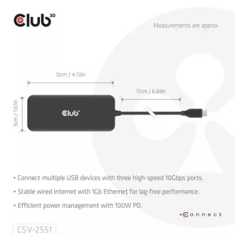 Club3D Dockingstation USB-C 8v1, 1xHDMI, 1xDP, 1xUSB-C, 2xUSB, 1xRJ45, schwarz Club3D Dockingstation USB-C 8v1, 1xHDMI, 1xDP, 1xUSB-C, 2xUSB, 1xRJ45, schwarz