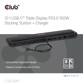 Club3D Dockingstation USB-C 12v1, 2xHDMI, 1xDP, 2xUSB-C, 3xUSB, 1xRJ45, 1x3.5mm, schwarz Club3D Dockingstation USB-C 12v1, 2xHDMI, 1xDP, 2xUSB-C, 3xUSB, 1xRJ45, 1x3.5mm, schwarz