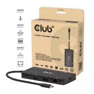 Club3D Dockingstation USB-C 9v1, 2xHDMI, 1xUSB-C, 1xUSB-C PD, 2xUSB, 1xRJ45, microSD/SD, schwarz Club3D Dockingstation USB-C 9v1, 2xHDMI, 1xUSB-C, 1xUSB-C PD, 2xUSB, 1xRJ45, microSD/SD, schwarz