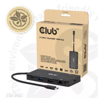 Club3D Dockingstation USB-C 9v1, 2xHDMI, 1xUSB-C, 1xUSB-C PD, 2xUSB, 1xRJ45, microSD/SD, schwarz Club3D Dockingstation USB-C 9v1, 2xHDMI, 1xUSB-C, 1xUSB-C PD, 2xUSB, 1xRJ45, microSD/SD, schwarz