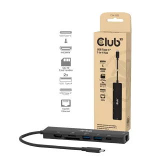 Club3D Dockingstation USB-C 7in1, 1xHDMI, 1xUSB-C PD, 2xUSB, 1xRJ45, microSD/SD, schwarz