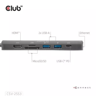 Club3D Dockingstation USB-C 7in1, 1xHDMI, 1xUSB-C PD, 2xUSB, 1xRJ45, microSD/SD, schwarz