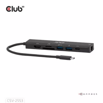 Club3D Dockingstation USB-C 7in1, 1xHDMI, 1xUSB-C PD, 2xUSB, 1xRJ45, microSD/SD, schwarz