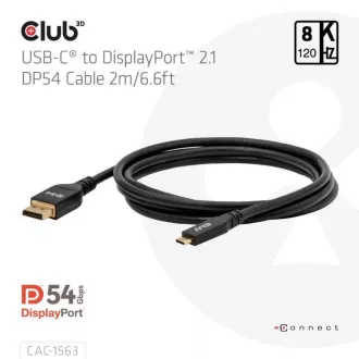 Club3D USB-C zu DisplayPort 2.1 DP54 Bi-direktionales Kabel, 8K120Hz, 4K480Hz, 2m Club3D USB-C zu DisplayPort 2.1 DP54 Bi-direktionales Kabel, 8K120Hz, 4K480Hz, 2m
