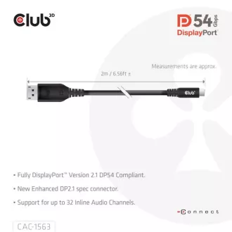 Club3D USB-C zu DisplayPort 2.1 DP54 Bi-direktionales Kabel, 8K120Hz, 4K480Hz, 2m Club3D USB-C zu DisplayPort 2.1 DP54 Bi-direktionales Kabel, 8K120Hz, 4K480Hz, 2m