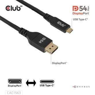 Club3D USB-C zu DisplayPort 2.1 DP54 Bi-direktionales Kabel, 8K120Hz, 4K480Hz, 2m Club3D USB-C zu DisplayPort 2.1 DP54 Bi-direktionales Kabel, 8K120Hz, 4K480Hz, 2m