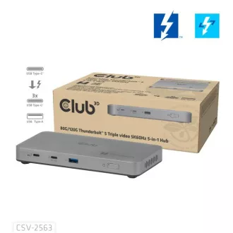 Club3D Hub Thunderbolt 5 5v1, 3x USB-C TB5, 1x USB-A, 1x8K60Hz, 3x 5K60Hz, Thunderbolt Share Zertifizierung, 180W Club3D Hub Thunderbolt 5 5v1, 3x USB-C TB5, 1x USB-A, 1x8K60Hz, 3x 5K60Hz, Thunderbolt Share Zertifizierung, 180W