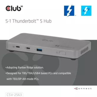 Club3D Hub Thunderbolt 5 5v1, 3x USB-C TB5, 1x USB-A, 1x8K60Hz, 3x 5K60Hz, Thunderbolt Share Zertifizierung, 180W Club3D Hub Thunderbolt 5 5v1, 3x USB-C TB5, 1x USB-A, 1x8K60Hz, 3x 5K60Hz, Thunderbolt Share Zertifizierung, 180W