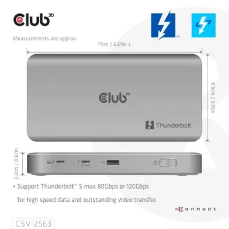 Club3D Hub Thunderbolt 5 5v1, 3x USB-C TB5, 1x USB-A, 1x8K60Hz, 3x 5K60Hz, Thunderbolt Share Zertifizierung, 180W Club3D Hub Thunderbolt 5 5v1, 3x USB-C TB5, 1x USB-A, 1x8K60Hz, 3x 5K60Hz, Thunderbolt Share Zertifizierung, 180W