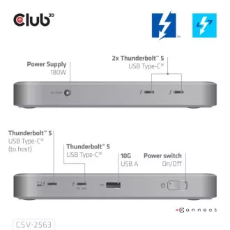 Club3D Hub Thunderbolt 5 5v1, 3x USB-C TB5, 1x USB-A, 1x8K60Hz, 3x 5K60Hz, Thunderbolt Share Zertifizierung, 180W Club3D Hub Thunderbolt 5 5v1, 3x USB-C TB5, 1x USB-A, 1x8K60Hz, 3x 5K60Hz, Thunderbolt Share Zertifizierung, 180W