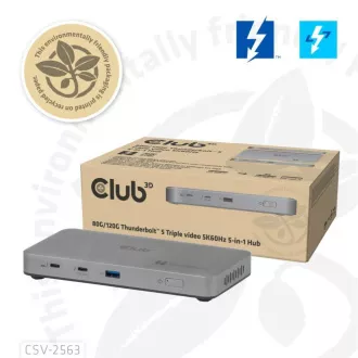 Club3D Hub Thunderbolt 5 5v1, 3x USB-C TB5, 1x USB-A, 1x8K60Hz, 3x 5K60Hz, Thunderbolt Share Zertifizierung, 180W Club3D Hub Thunderbolt 5 5v1, 3x USB-C TB5, 1x USB-A, 1x8K60Hz, 3x 5K60Hz, Thunderbolt Share Zertifizierung, 180W