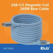 Club3D Magnetisches USB-C Kabel, 240W PD3.1, 480 Mbps, 2m, blau