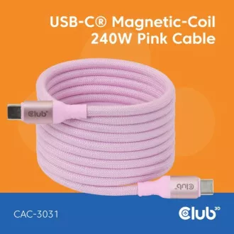 Club3D Magnetisches USB-C Kabel, 240W PD3.1, 480 Mbps, 2m, rosa Club3D Magnetisches USB-C Kabel, 240W PD3.1, 480 Mbps, 2m, rosa