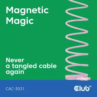 Club3D Magnetisches USB-C Kabel, 240W PD3.1, 480 Mbps, 2m, rosa Club3D Magnetisches USB-C Kabel, 240W PD3.1, 480 Mbps, 2m, rosa