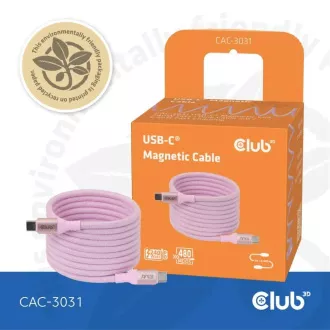 Club3D Magnetisches USB-C Kabel, 240W PD3.1, 480 Mbps, 2m, rosa Club3D Magnetisches USB-C Kabel, 240W PD3.1, 480 Mbps, 2m, rosa