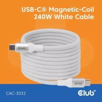 Club3D Magnetisches USB-C Kabel, 240W PD3.1, 480 Mbps, 2m, weiß