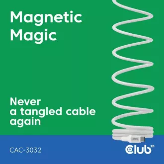 Club3D Magnetisches USB-C Kabel, 240W PD3.1, 480 Mbps, 2m, weiß