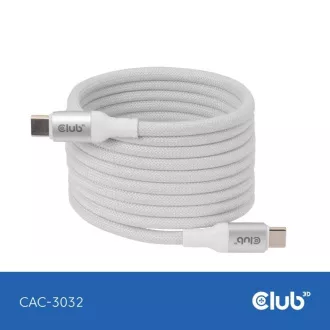 Club3D Magnetisches USB-C Kabel, 240W PD3.1, 480 Mbps, 2m, weiß