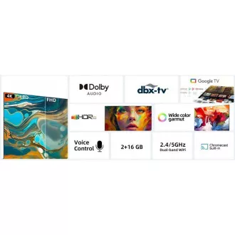 CHiQ U55QM8E TV 55", UHD, QLED, smart, Google TV, dbx-tv, Dolby Audio, rahmenlos