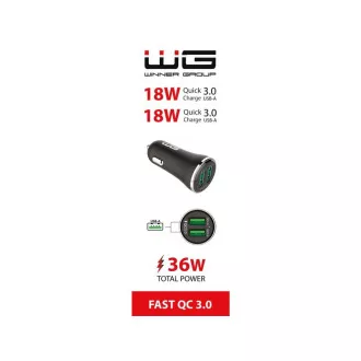 WG - Autoladegerät 2x USB-A 36W, QC 3.0 QC 3.0, schwarz WG - Autoladegerät 2x USB-A 36W, QC 3.0 QC 3.0, schwarz