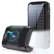 WG - Power Bank 20000 mAh, Solarpanel   drahtloses Laden 15W   Taschenlampe   Kompass, USB-C PD 20W, schwarz