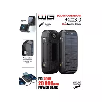 WG - Power Bank 20000 mAh, Solarpanel drahtloses Laden 15W Taschenlampe Kompass, USB-C PD 20W, schwarz WG - Power Bank 20000 mAh, Solarpanel drahtloses Laden 15W Taschenlampe Kompass, USB-C PD 20W, schwarz