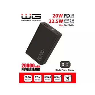 WG - Power Bank 20000 mAh, USB-C PD 20W USB-A QC 22.5W, schwarz WG - Power Bank 20000 mAh, USB-C PD 20W USB-A QC 22.5W, schwarz
